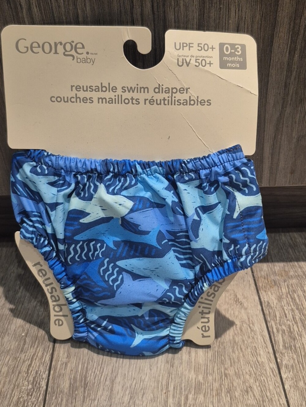 George Baby Blue Shark Print Reusable Swim Diaper With UPF 50+ Rating